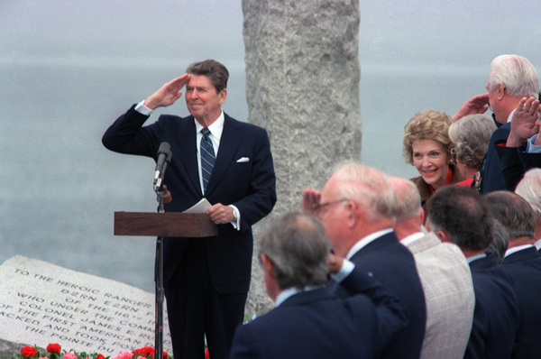 Ronald Reagan: 'Forty years ago, at this moment, the air was dense with smoke and the cries of men', 40th anniversary of D-Day - 1984