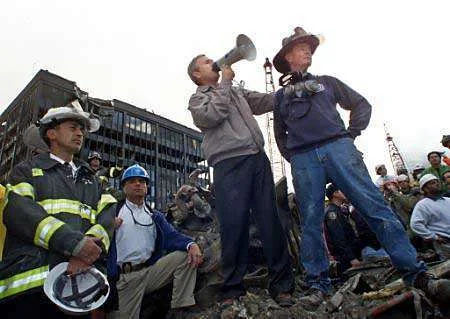 George W Bush: 'The people who knocked these buildings down will hear all of us soon', Bullhorn speech - 2001