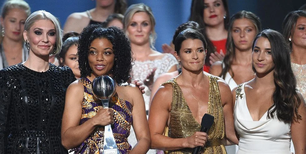 Sarah Klein, Tiffany Lopez and Aly Raisman: 'The abuse of Larry Nassar began 30 years ago' Arthur Ashe Award, ESPYS - 2018