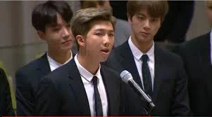 Kim Namjoon (김남준) aka RM: 'I have come to love myself for who I am', Love Myself/#Endviolence campaign, United Nations - 2018 