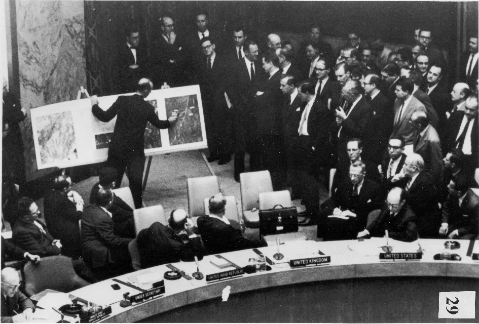 Adlai Stevenson: 'Do you Ambassador Zorin deny that the USSR has placed ... missiles at sites in Cuba?' United Nations Security Council, Cuban Missile Crisis - 1962