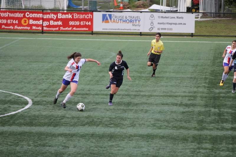 Laura Farrelly in action for Manly United. Laura has signed for Marshall University (NCAA D1)