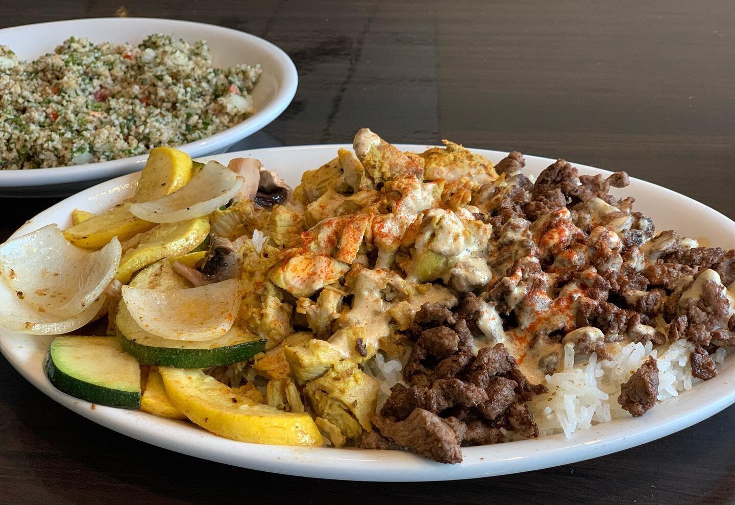 Dinner is served!! 😋🍴Come try our Mixed Shawarma (chick &amp; lamb) special! It is served over Basmati rice with grilled veggies &amp; your choice of any soup or salad. 😋 #supportsmallbusiness 

#greenolivesc #familyowned #mediterraneanfood #turki