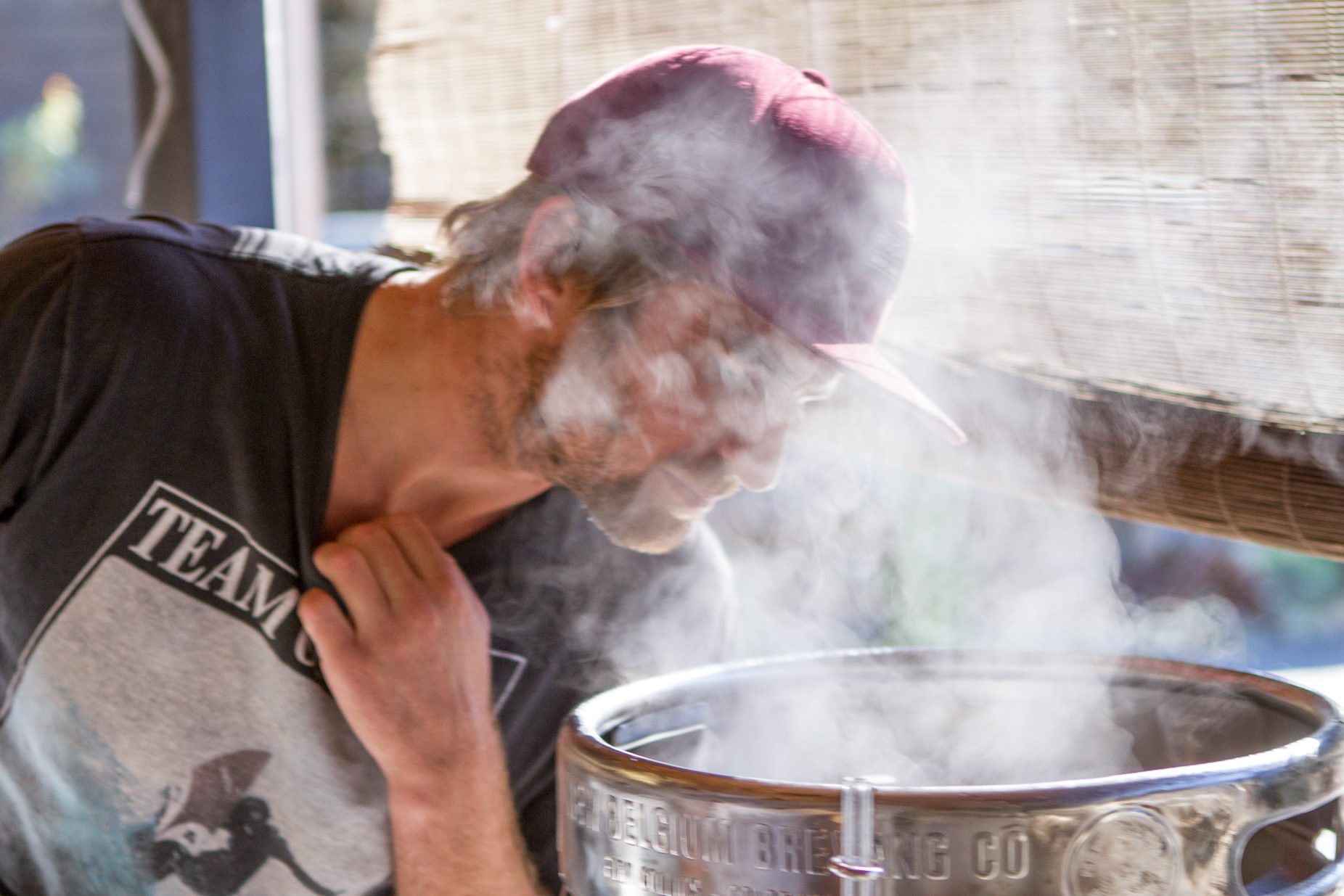 Close friend and humble beer critic, Ryan Grable, takes a whiff of Humble Sea brew in its raw state. 