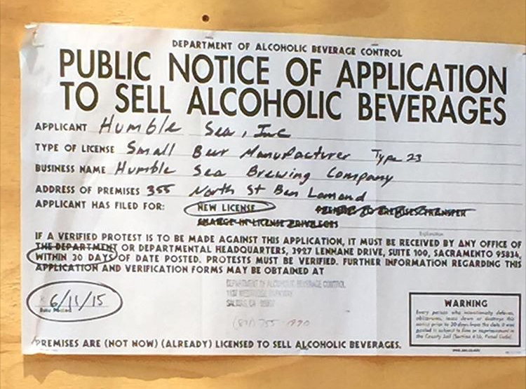 The public notice we stapled to the outside of our brewhouse up in the Santa Cruz Mountains. 