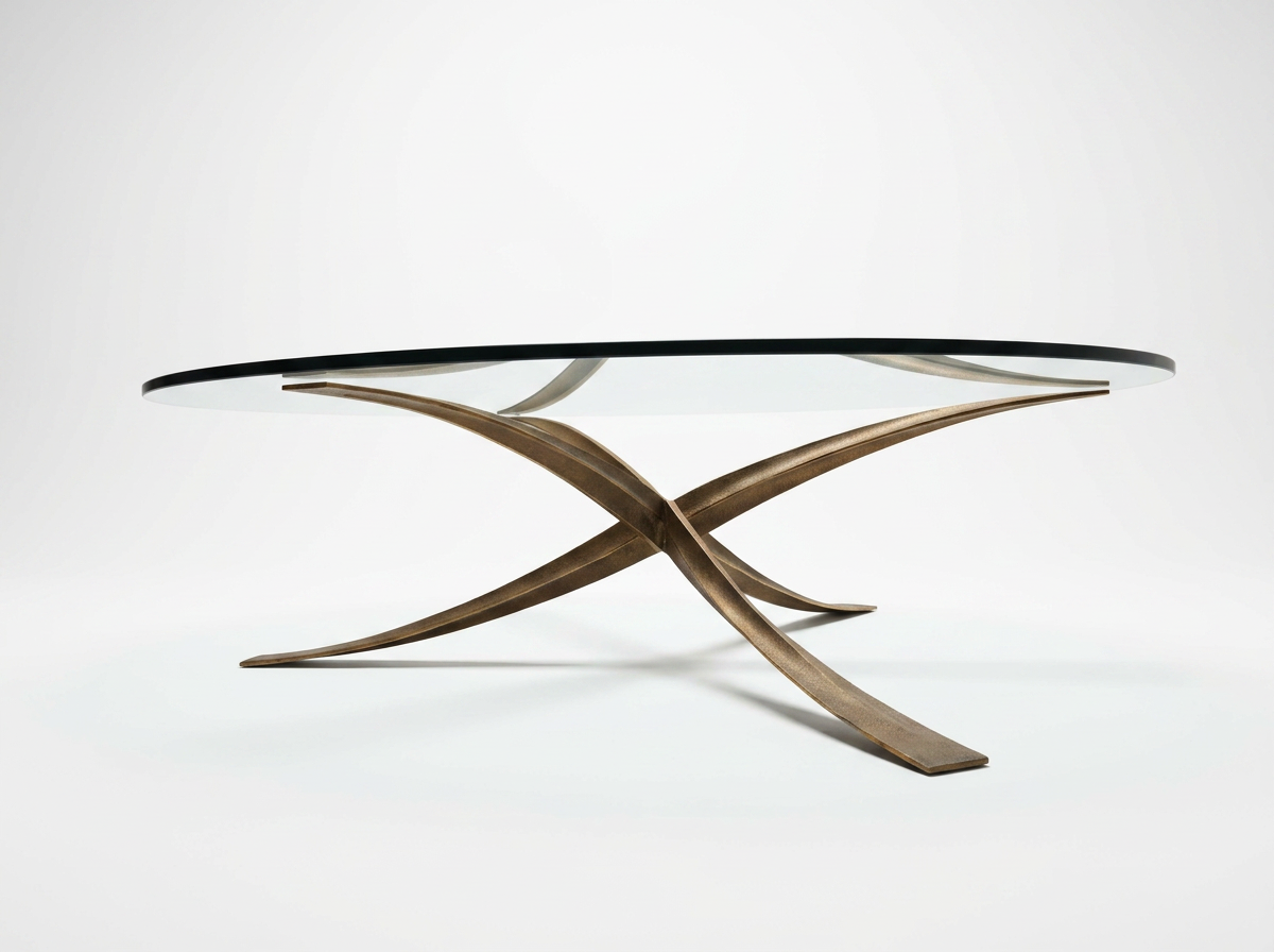 bronze and round glass vintage french coffee table
