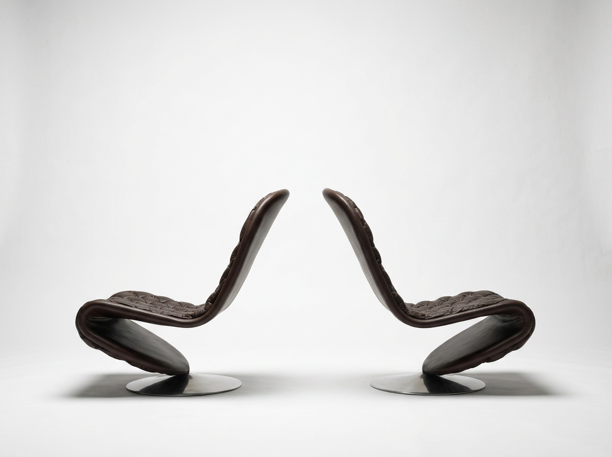 original vintage verner panton lounge chairs with swivel metal base