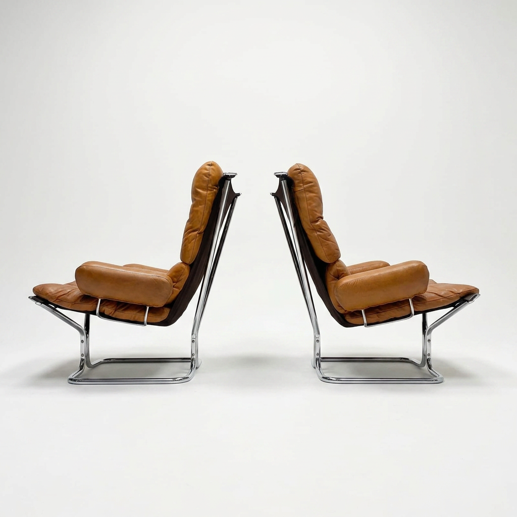 harold relling vintage chrome and leather lounge chair