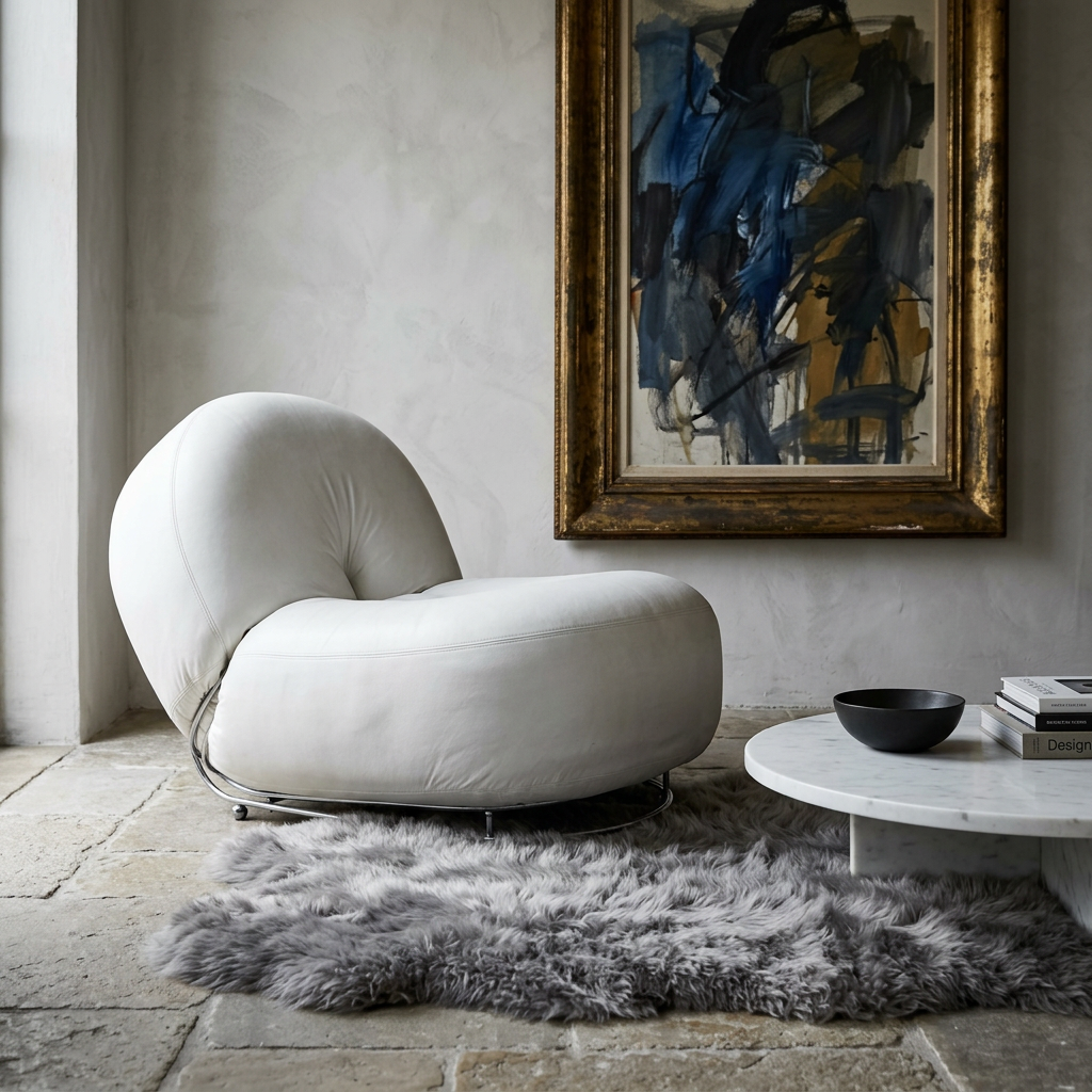 vintage italian white chaise lounge with chrome