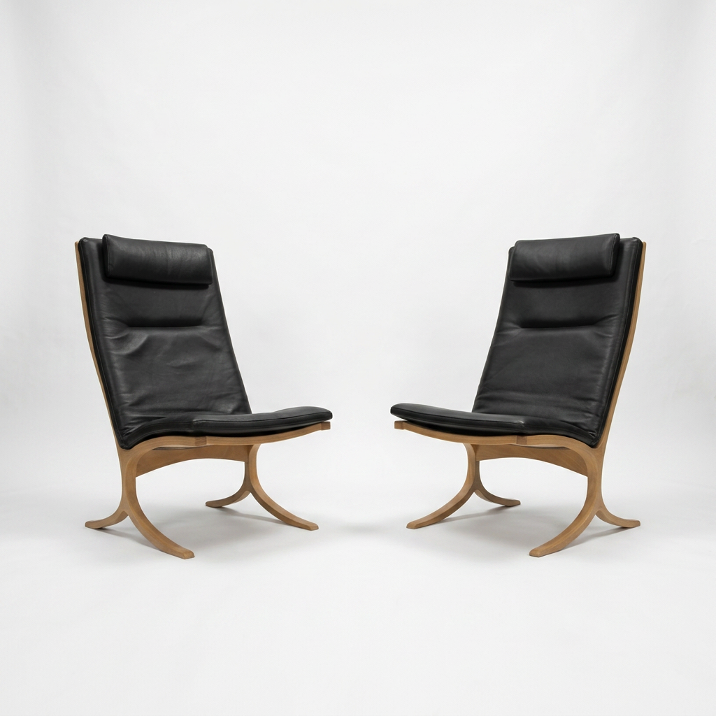 vintage black leather  Siesta lounge chairs