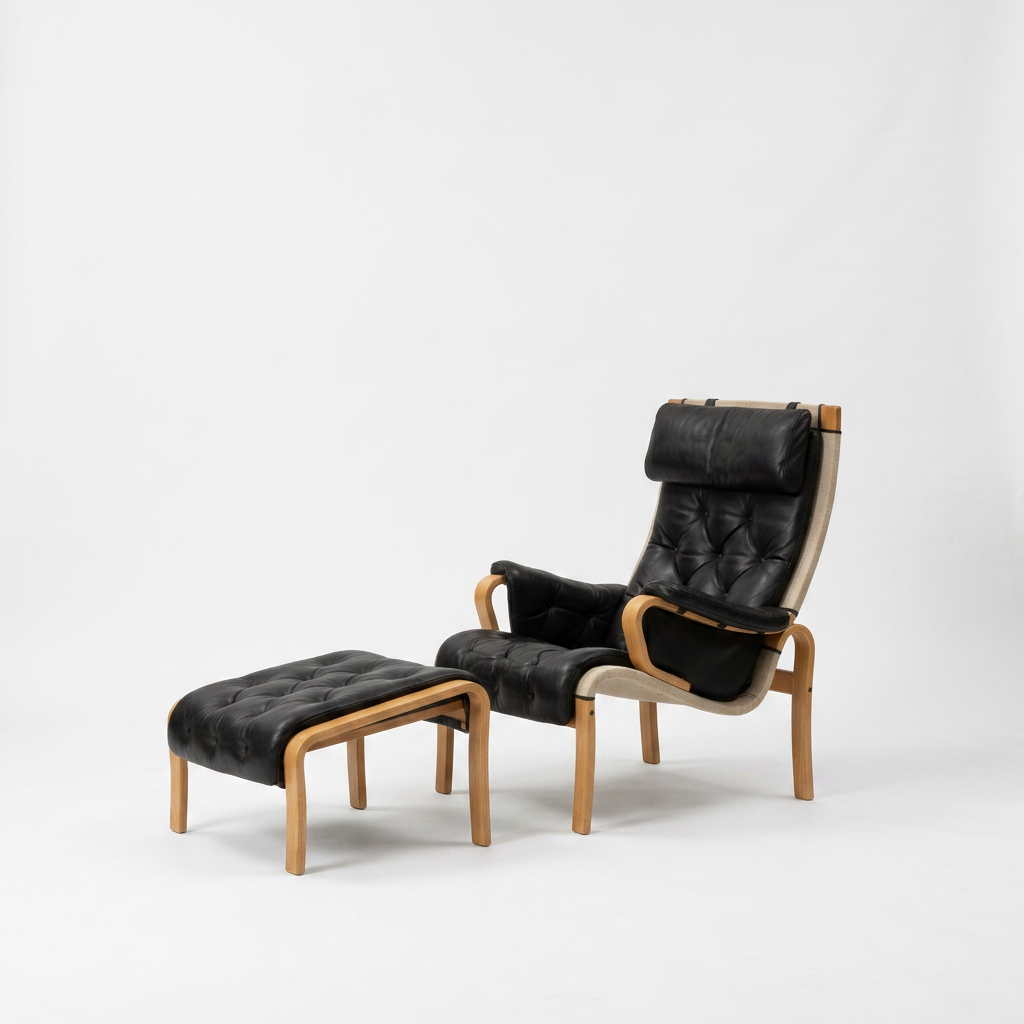 vintage danish leather lounge chair and footstool with high back very comfortable for sale australia