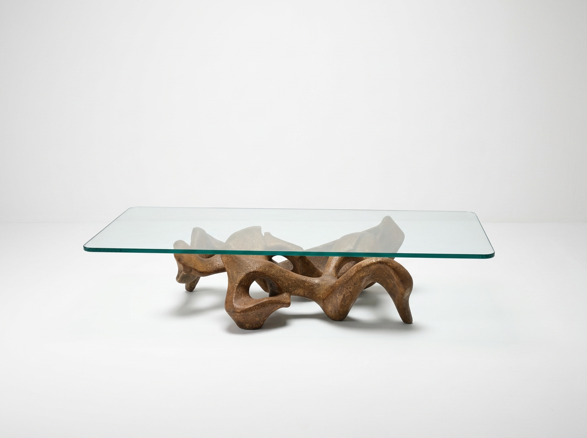 vintage italian stone and glass sculptural coffee table by claudio trevi