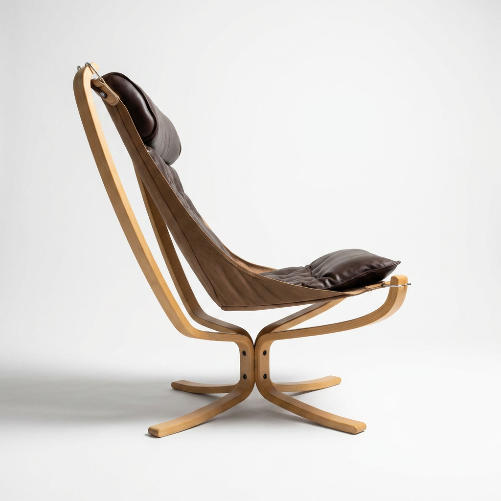 vintage high back falcon chair for sale with leather and canvas sling