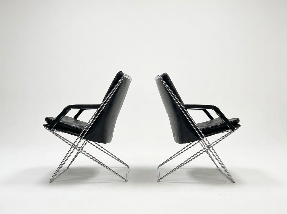 vintage mid century modern chrome and leather office chairs