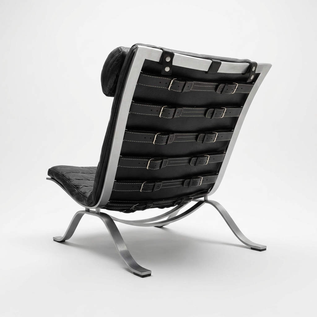 vintage authentic mid century leather and steel lounge chair Ari