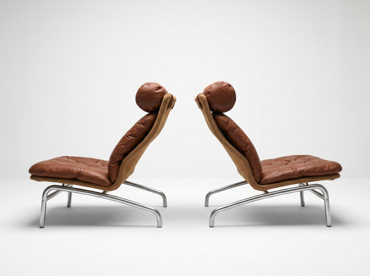 a pair of mid century vintage leather and canvas lounge chairs for sale melbourne