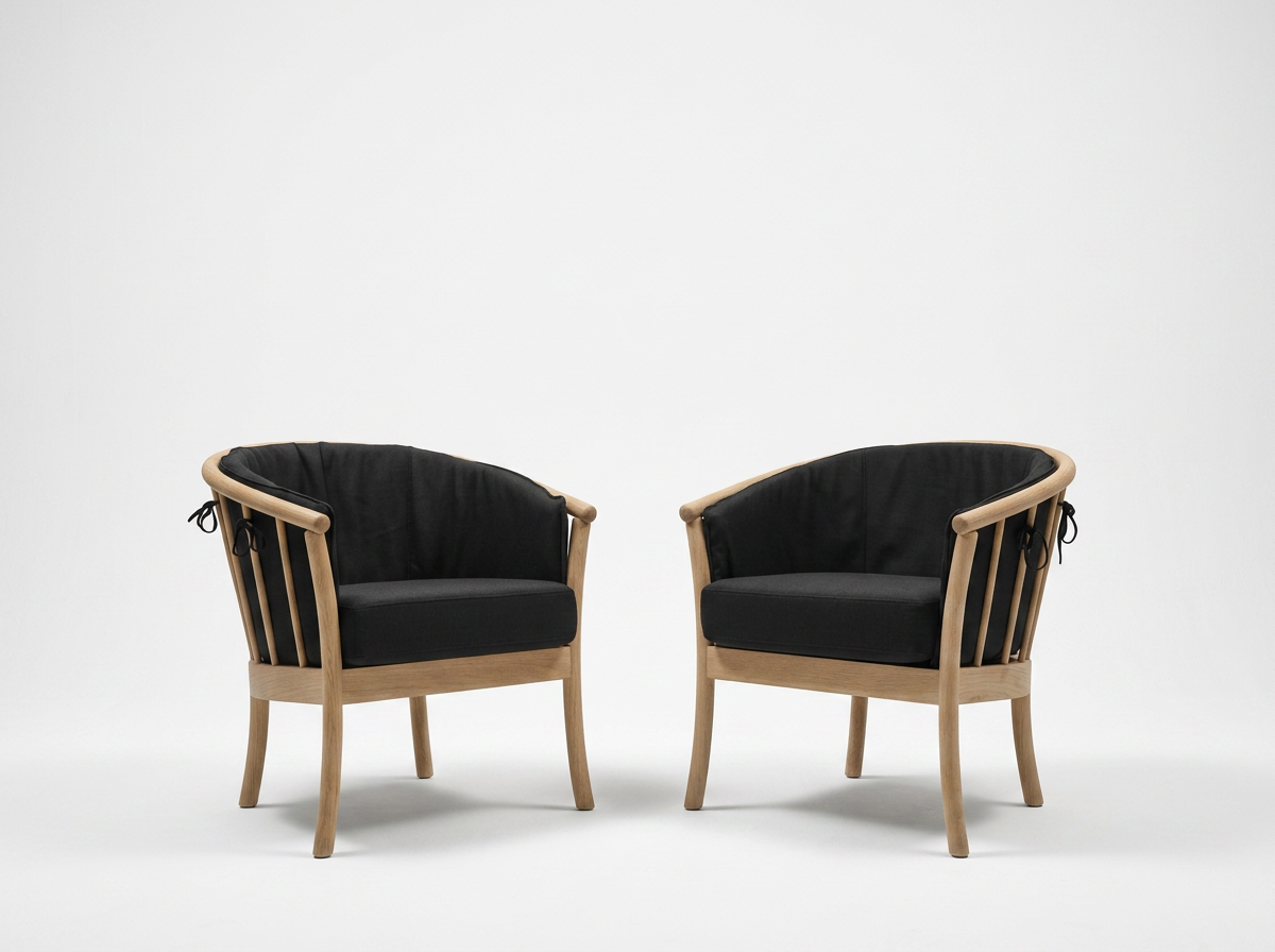 blonde oak vintage lounge chairs