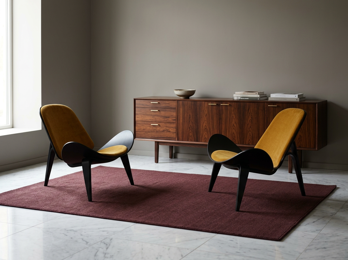 authentic mid century modern black timber hans wegner lounge chairs