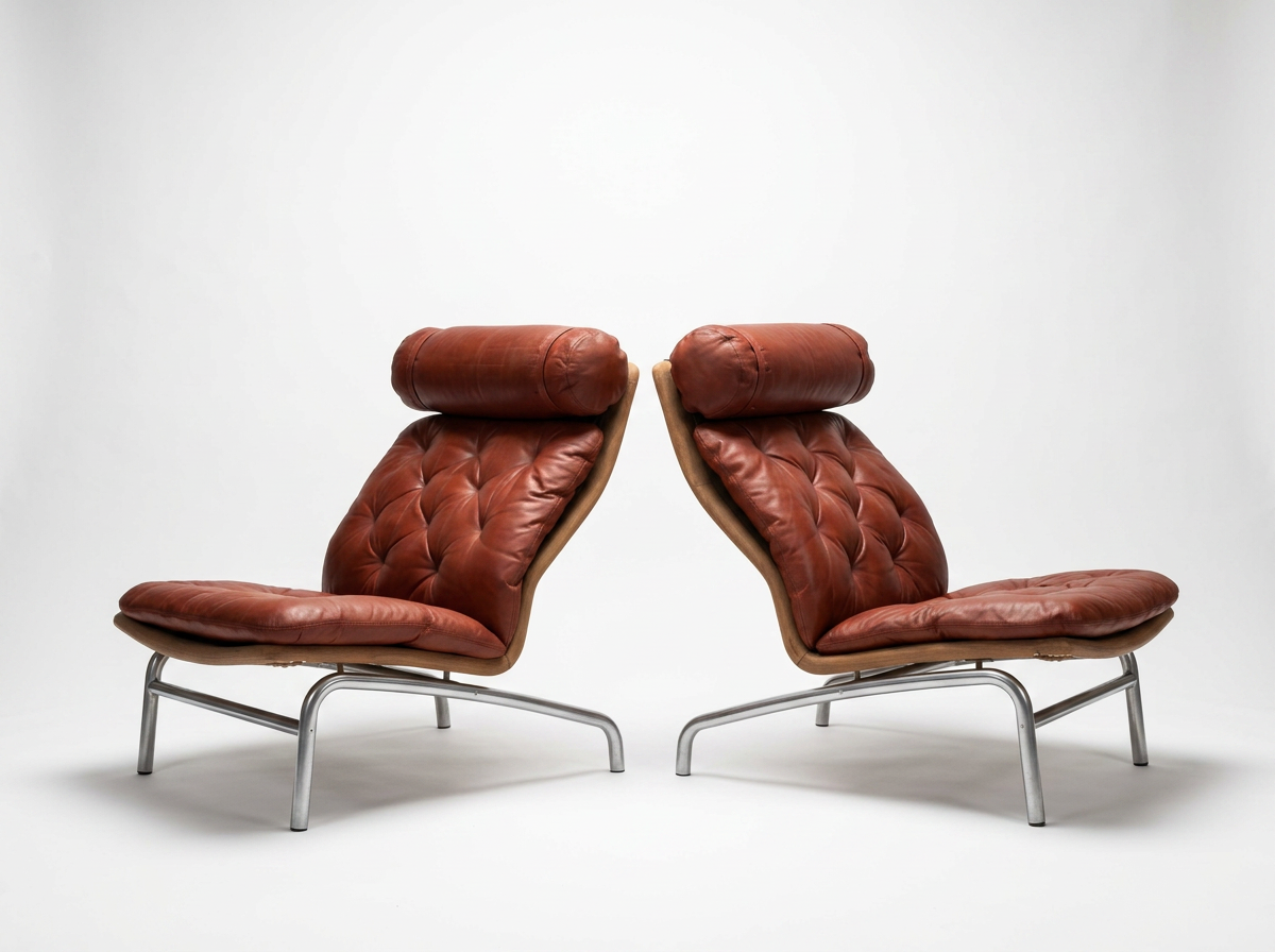 vintage chrome and leather Arne Vodder Lounge Chairs for Jorgensen furniture