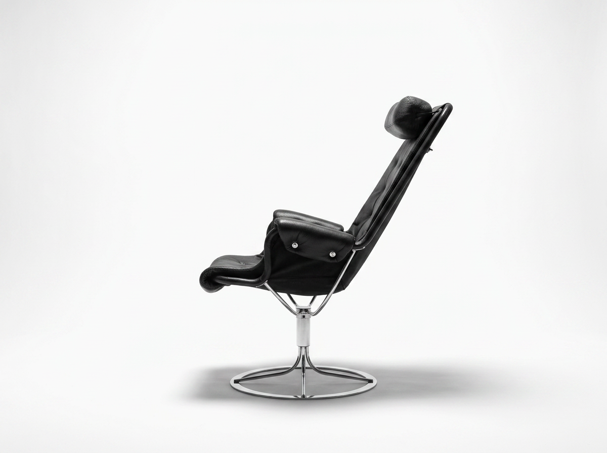 bruno mathsson black leather vintage mid century danish swivel chair