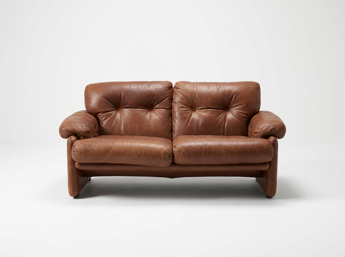 coronado mid century modern authentic vintage 2 seat italian leather sofa for sale
