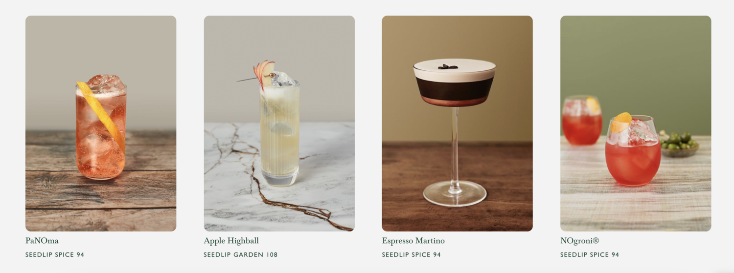 Seedlip's alcohol-free cocktails