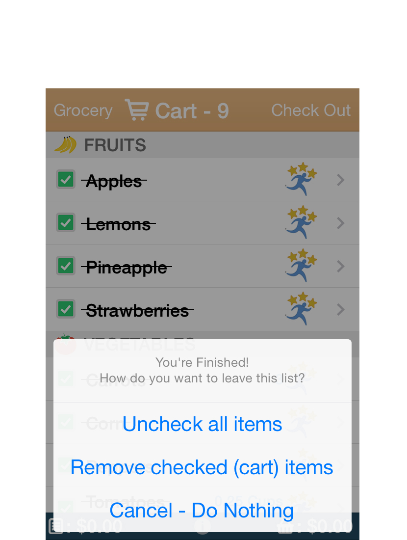   Finally you can Checkout to empty the cart, or simply Uncheck All to reset the list for the next time.  
