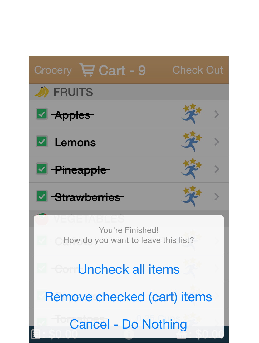 Finally you can Checkout to empty the cart, or simply Uncheck All to reset the list for the next time.