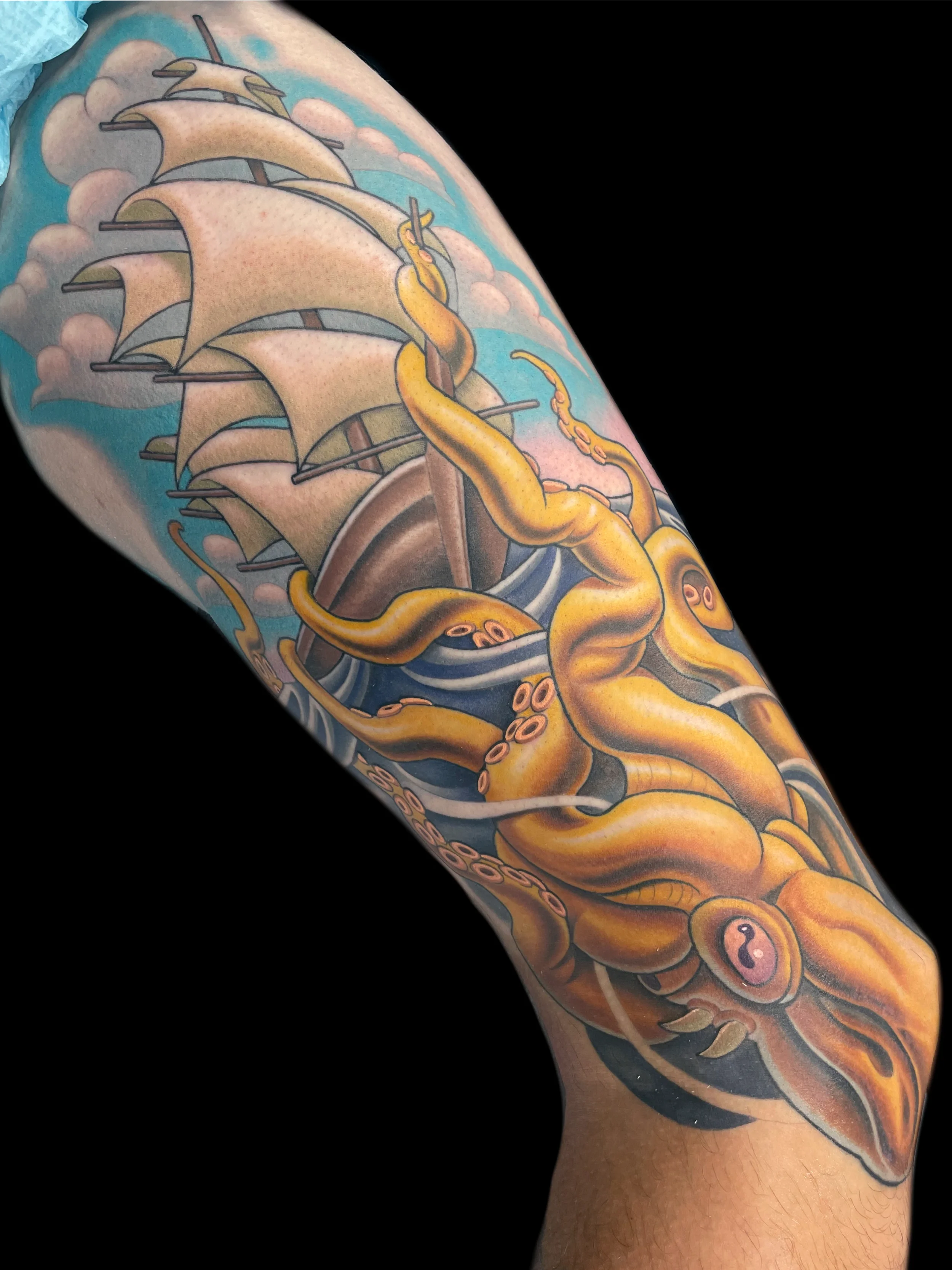 Kraken and Ship Tattoo