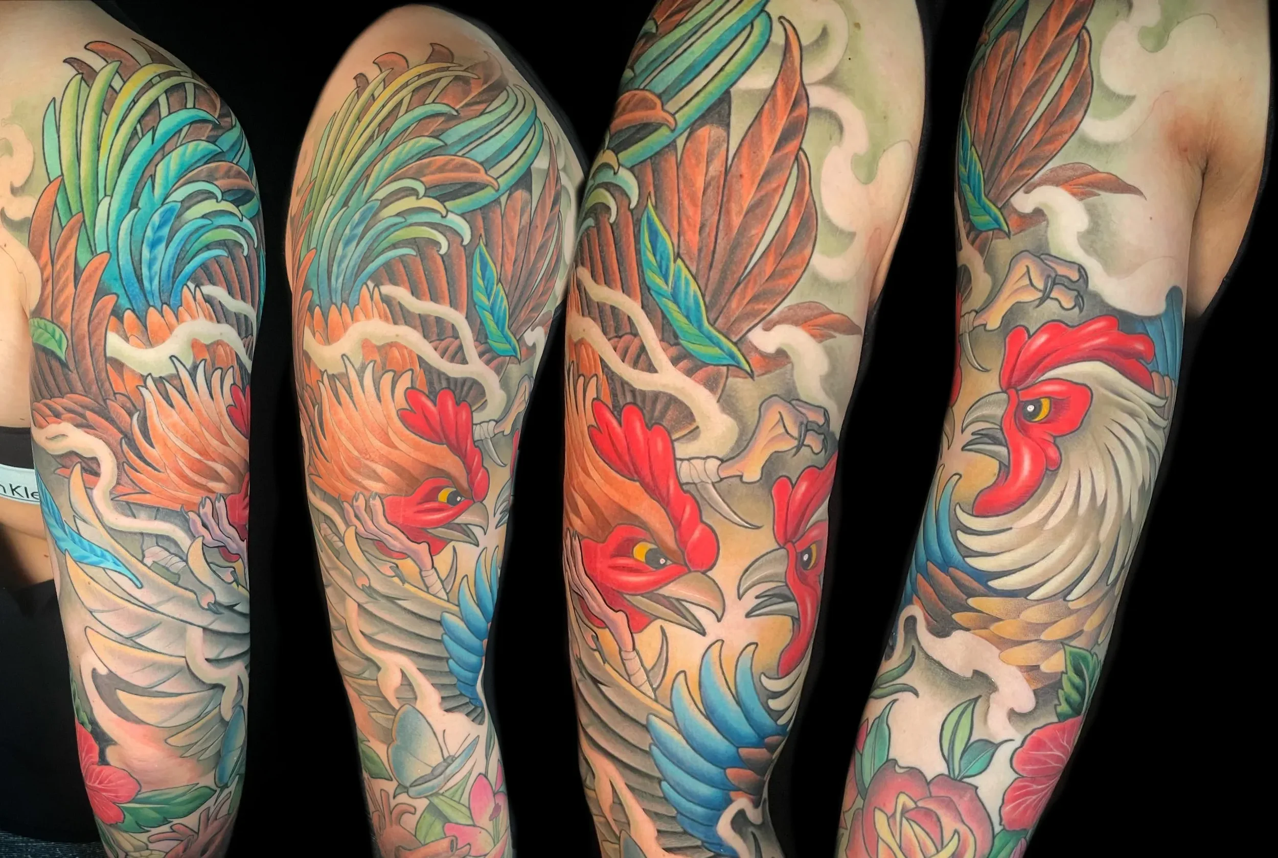 Cockfight Half Sleeve Tattoo