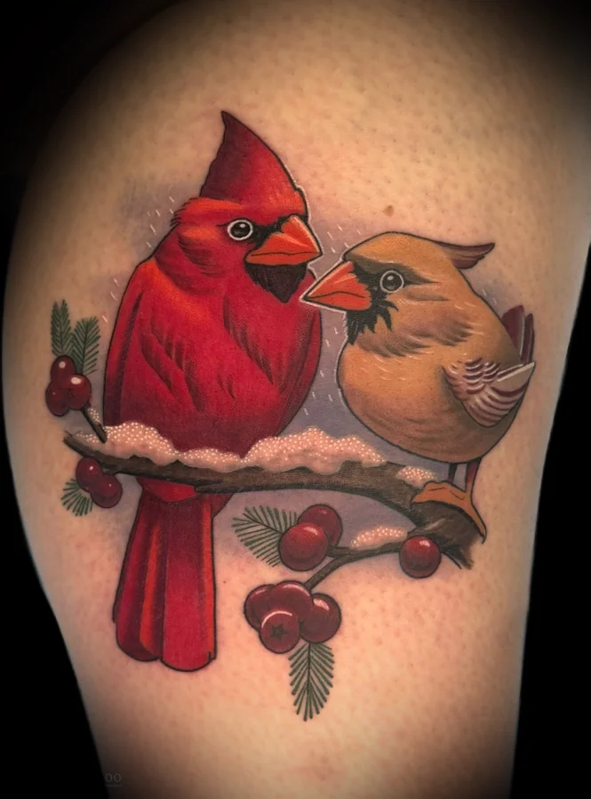 Cardinals in the Snow Tattoo