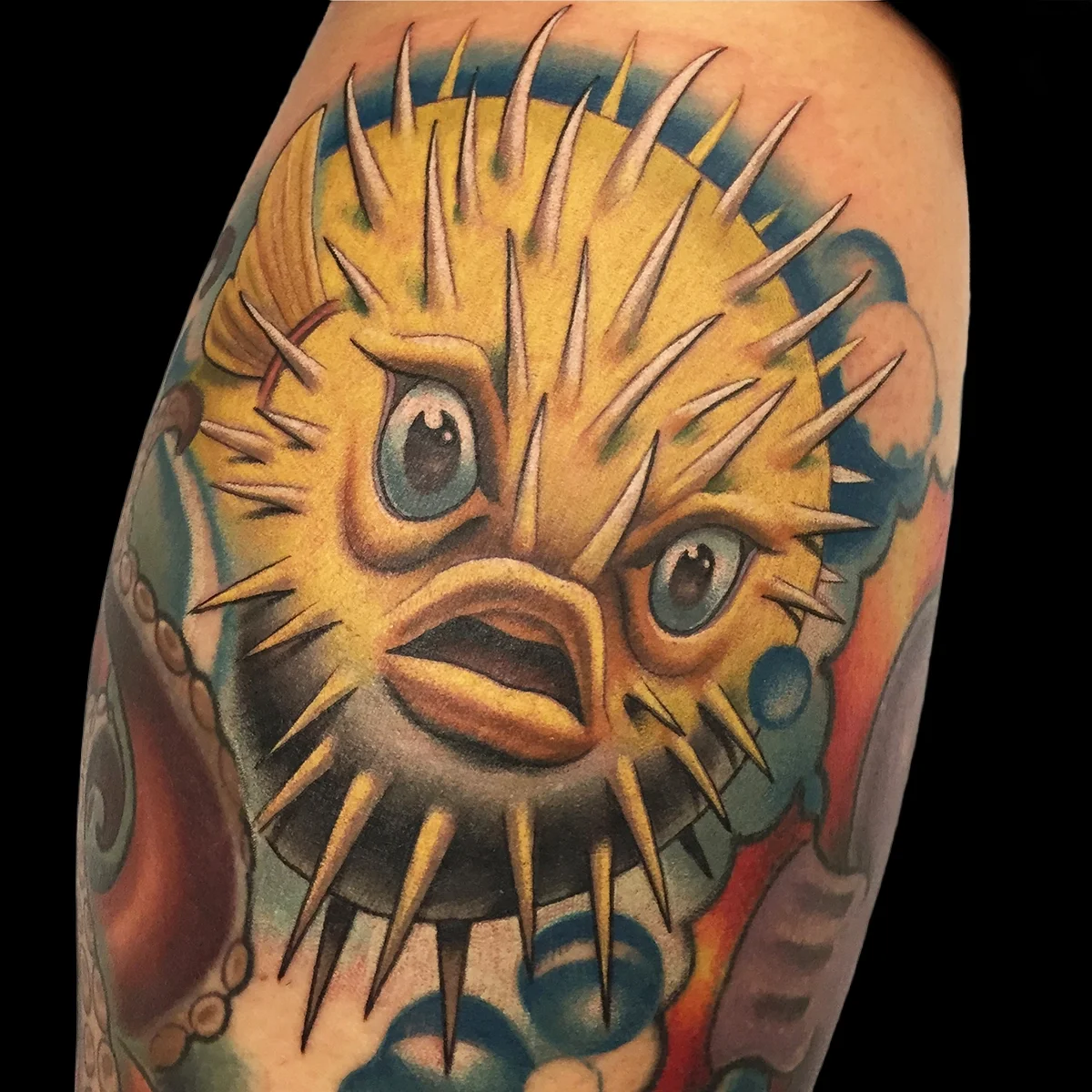 Yellow Puffer Fish Tattoo