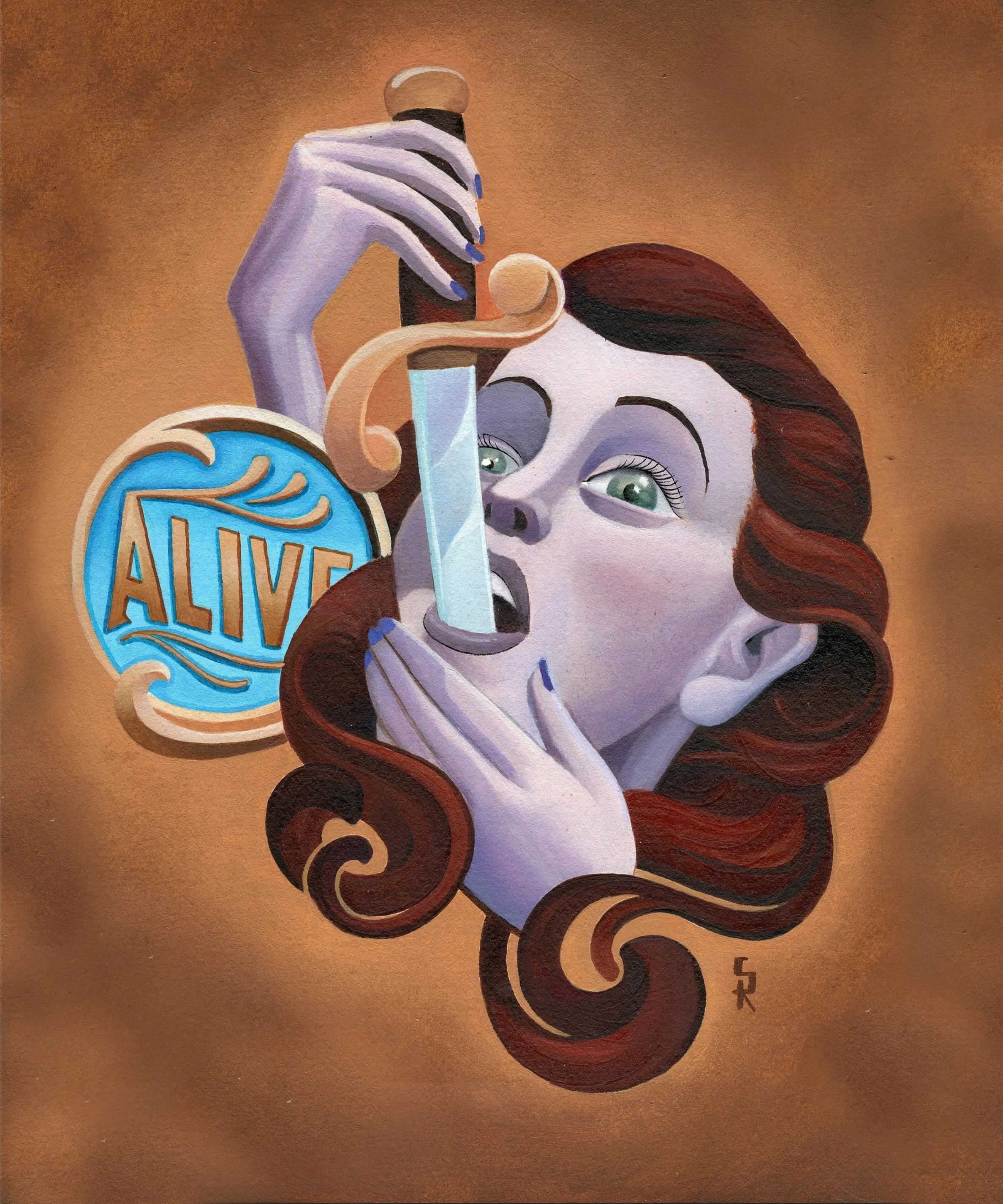 Sword Swallower Oil on Cold Press Paper