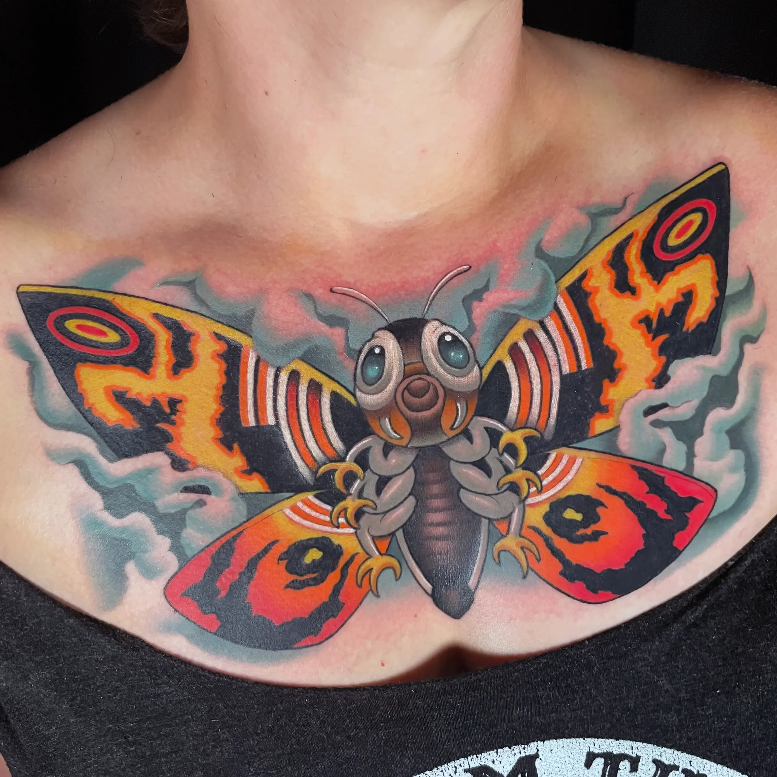 Godzilla Mothra Chest Tattoo