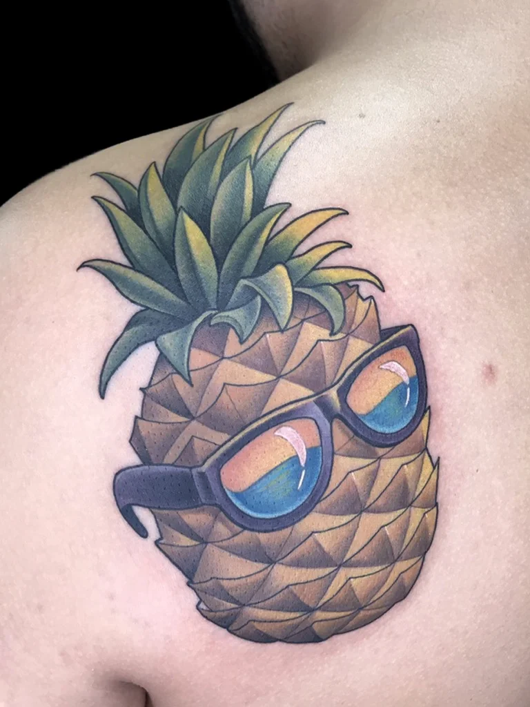 Cool Pineapple in Sunglasses Tattoo