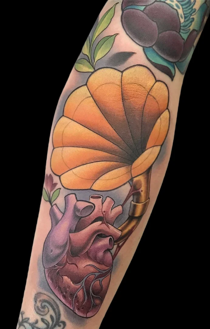 Heart Gramophone Tattoo