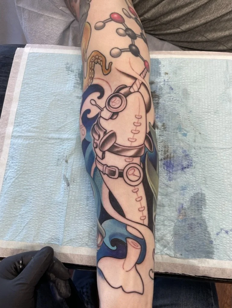 arm sleeve tattoo in progress