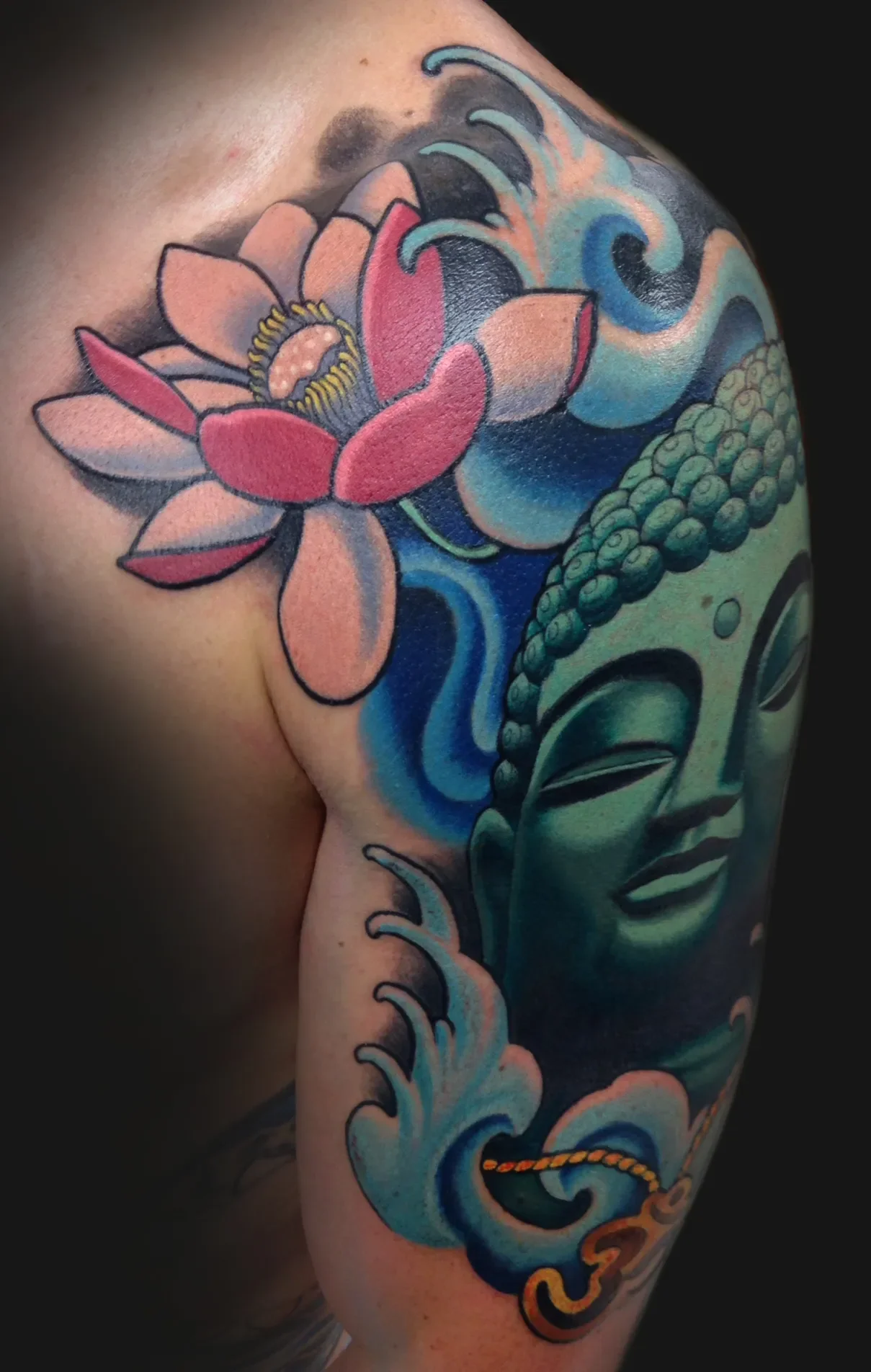 Lotus and Buddha Half Sleeve Tattoo