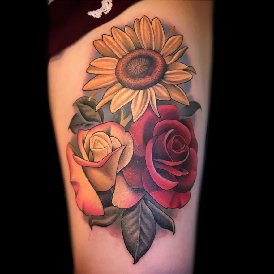 Roses and Sunflower Tattoo 