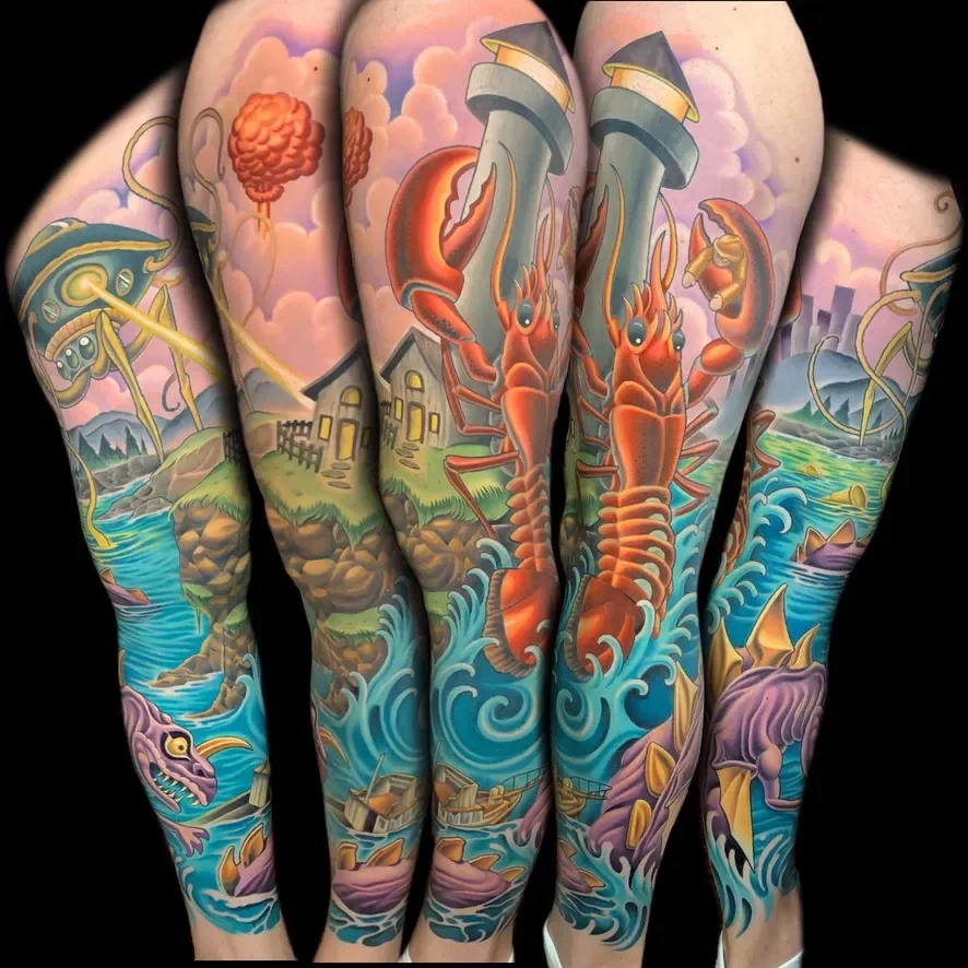 Mutant Monsters Leg Sleeve Tattoo