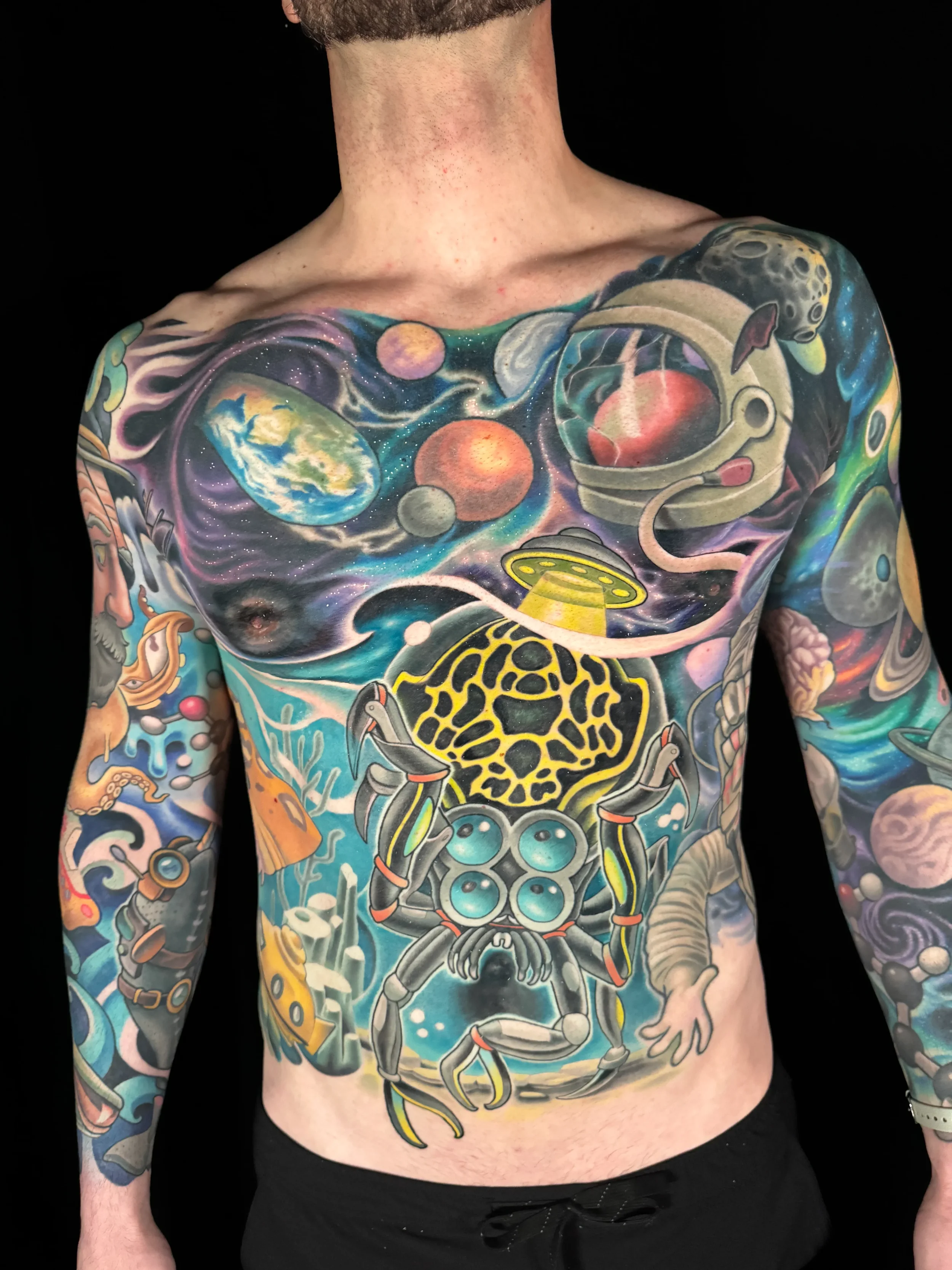 Sea Monsters and Space Full Front Torso Tattoo