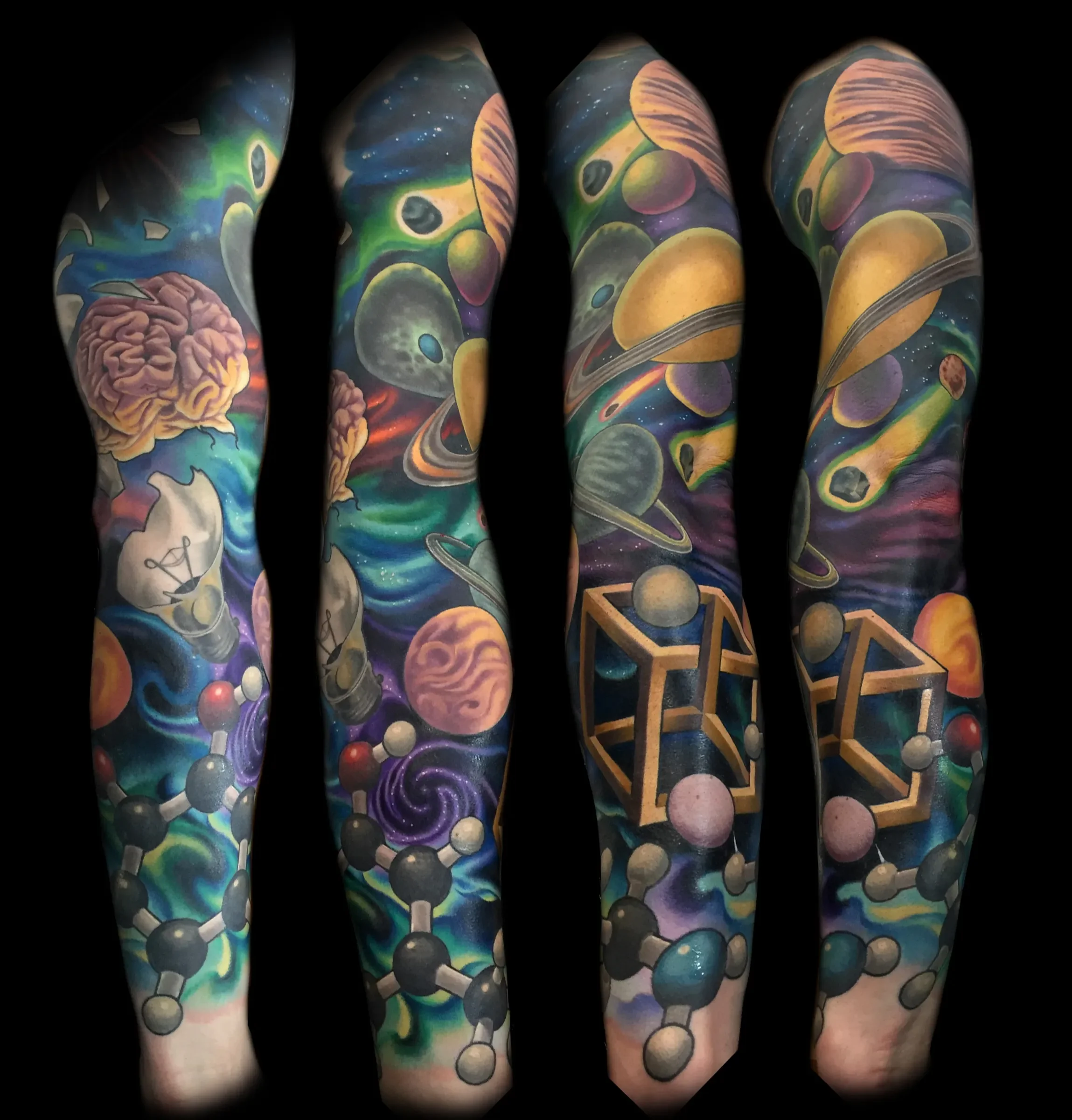 Space and Brains Full Sleeve Tattoo