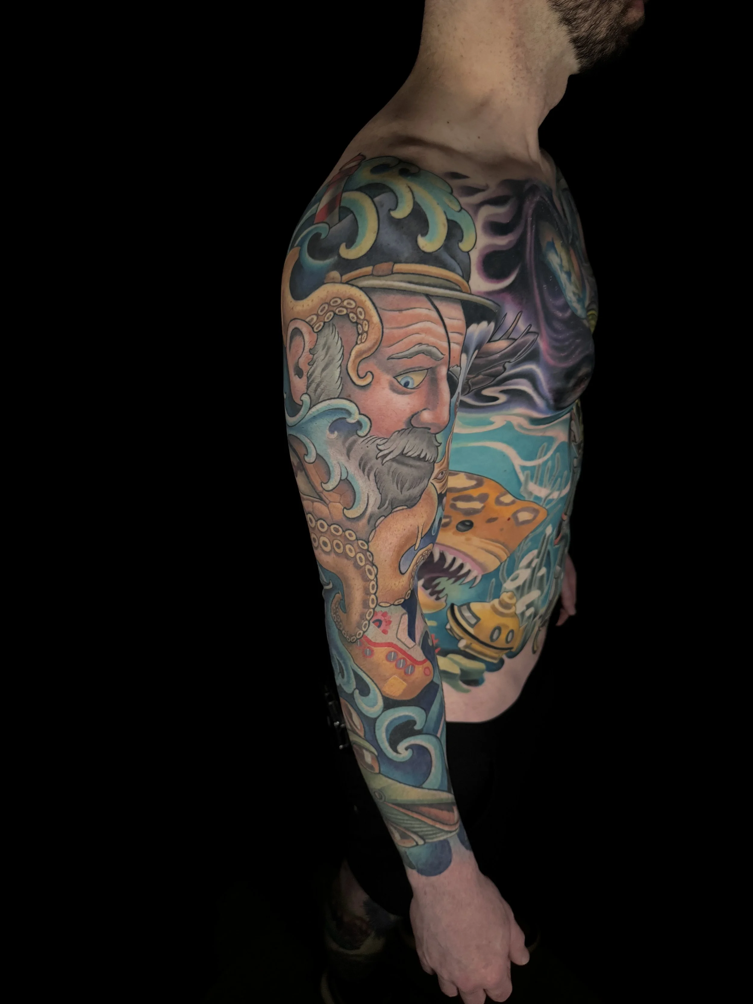 psychedelic nautricl tattoo sleeve