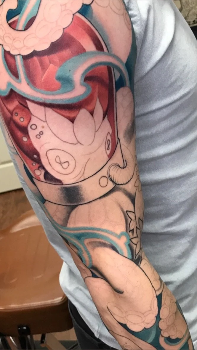 alien sleeve tattoo in progress