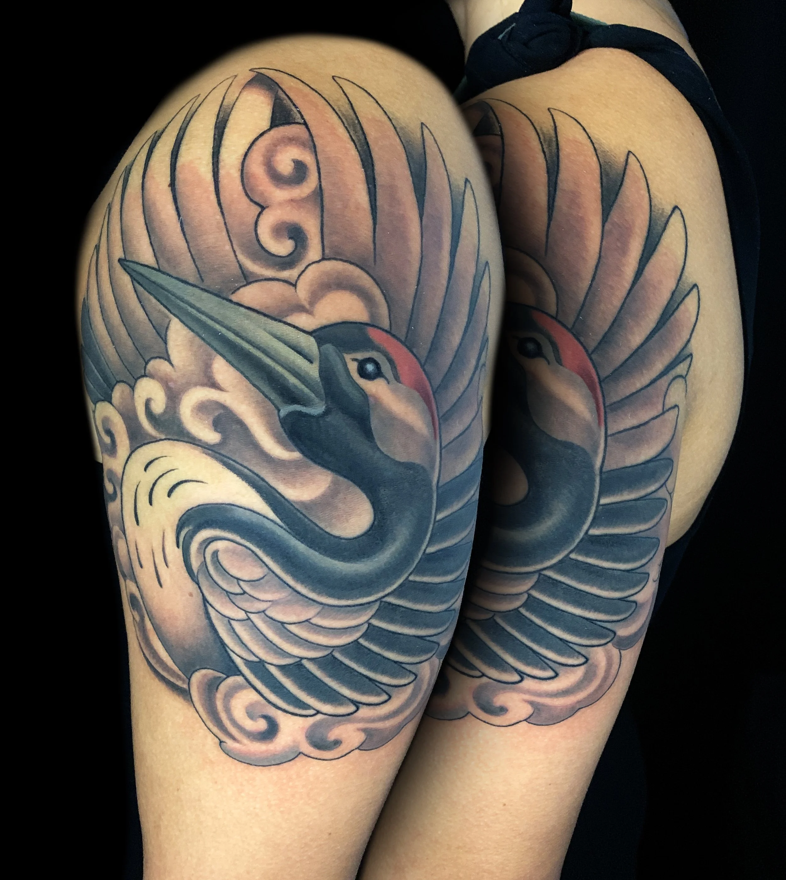 sandhill crane shoulder tattoo