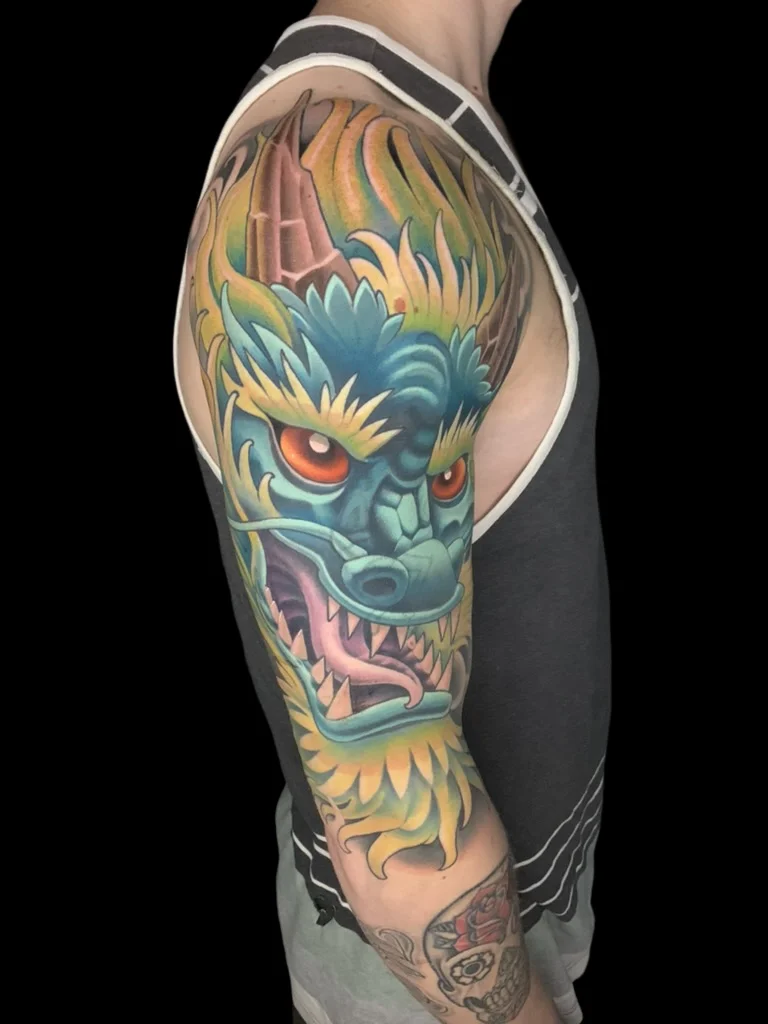 Teal Dragon Cover-up Half Sleeve Tattoo