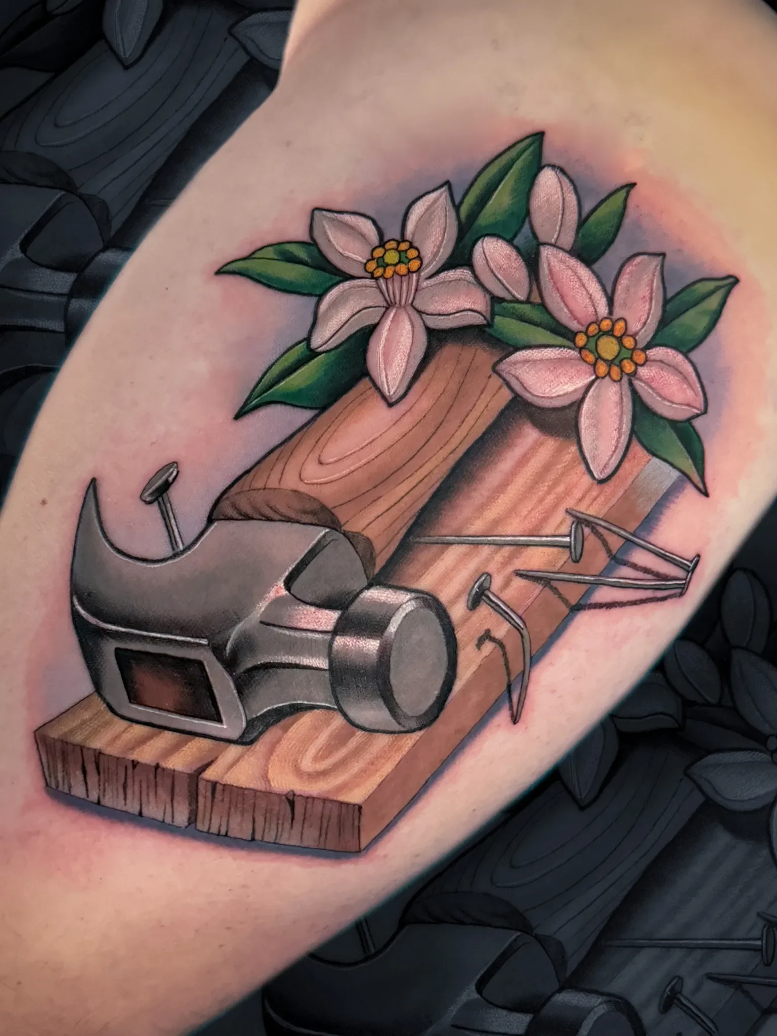 Hammer and Orange Blossoms Tattoo