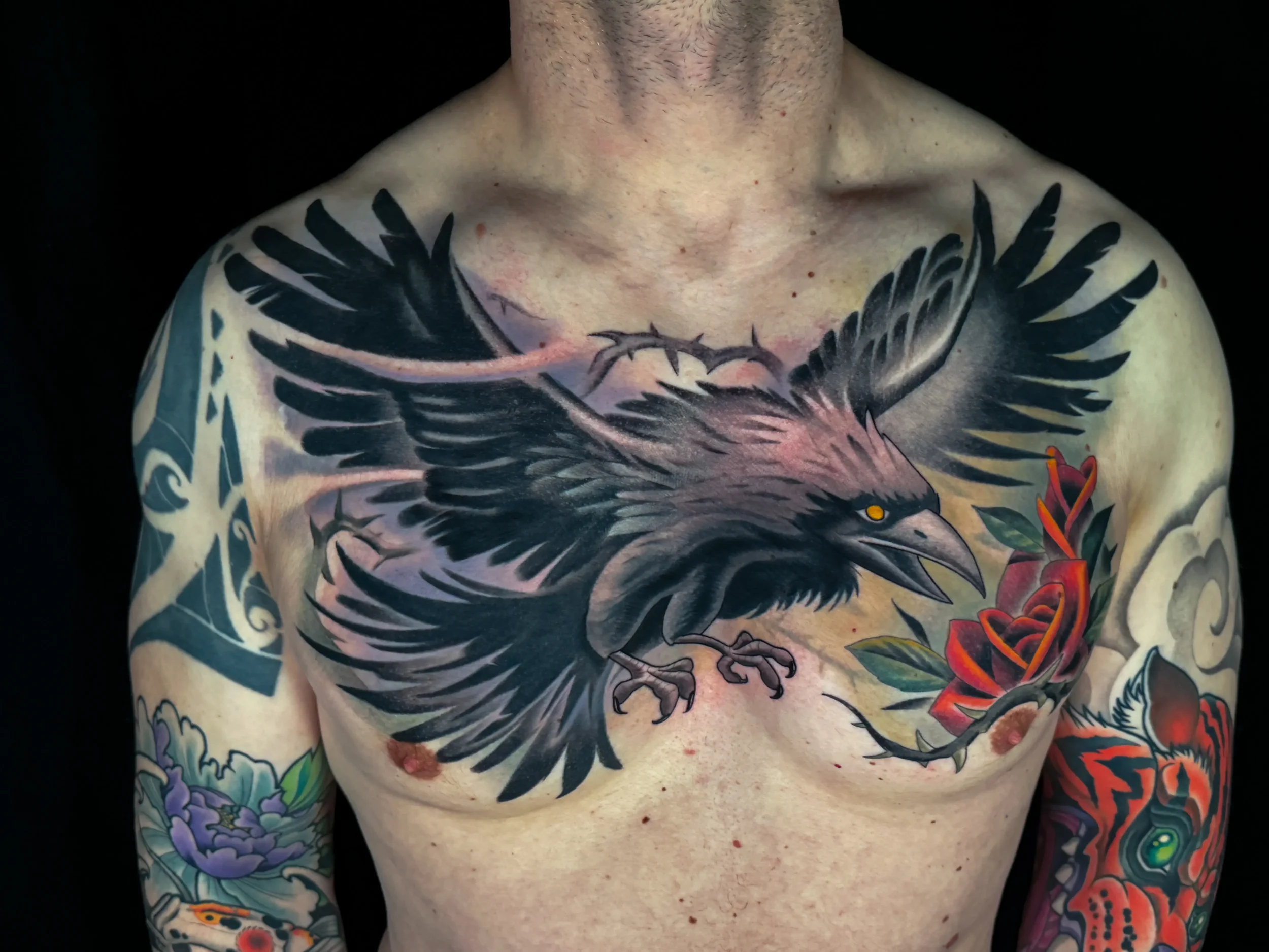 Raven Chest Tattoo