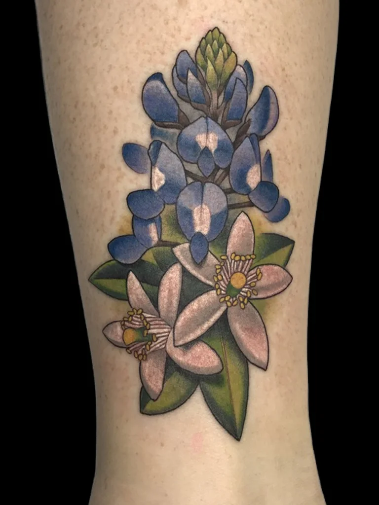 Orange Blossoms and Blue Bonnets Tattoo