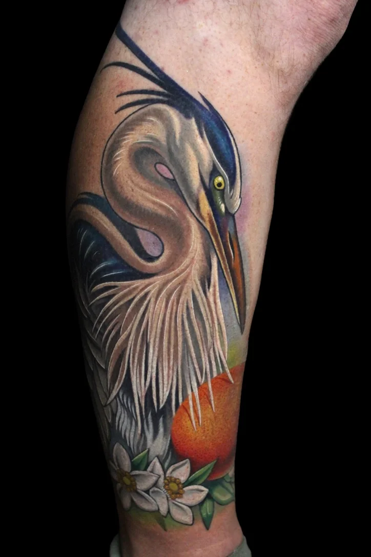Blue Heron and Oranges Tattoo